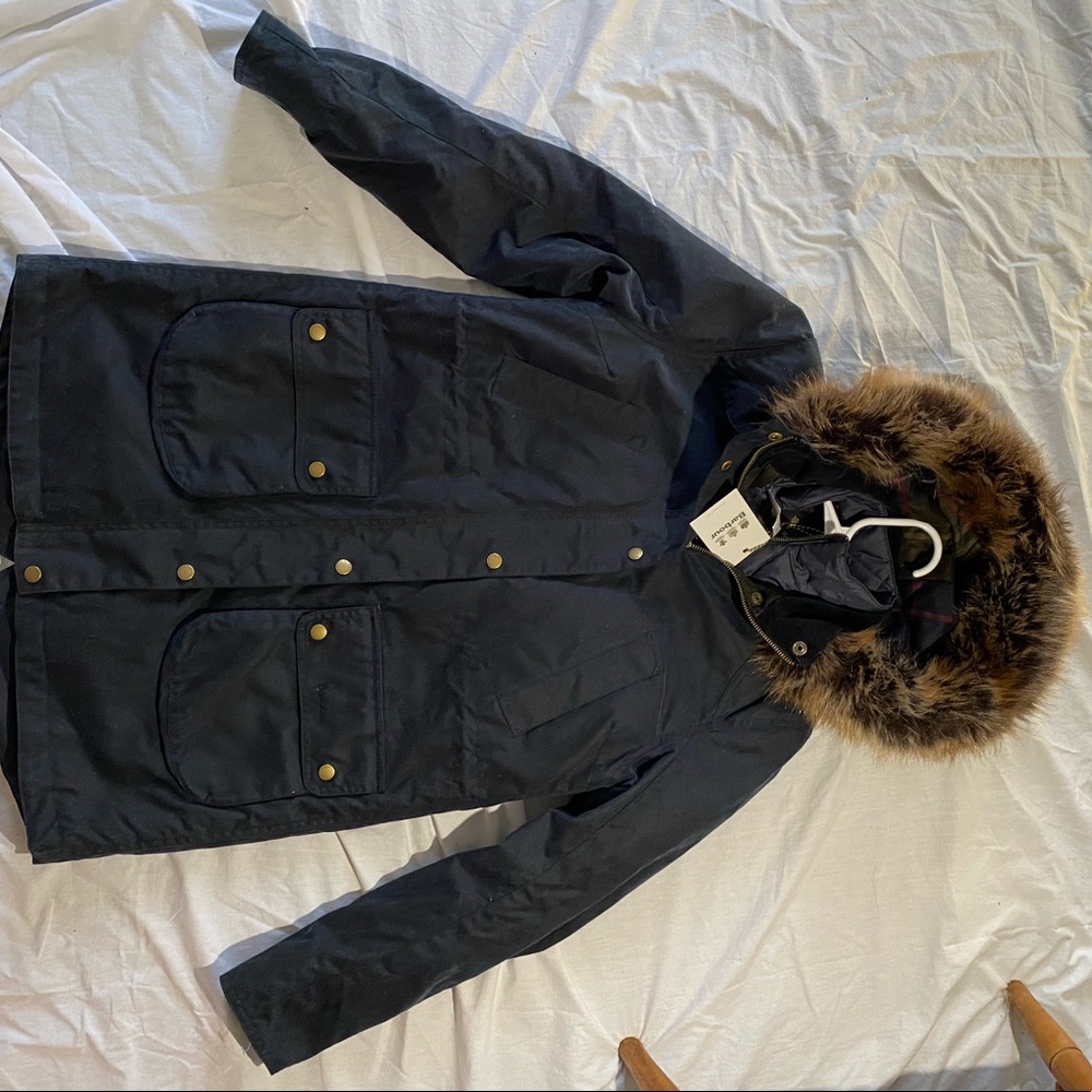Barbour Faux Fur-Trim Waxed Cotton Jacket